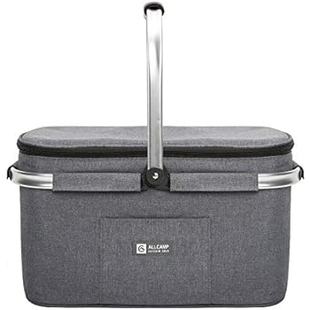 apollo walker Lightweight Picnic Basket Insulated Cooler Bags for 4 Person 32L Large Family Size with 2 Ice Packs(Dark Gray)