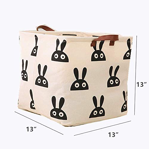 Handmade Open Storage Basket,Canvas Fabric Folding Storage Basket,Baby Storage Bin Organizer Toy Storage Organizer Bin Containers Two Handles 13 Inch Rabbit