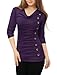 Allegra K Women's Cowl Neck Long Sleeves Buttons Decor Ruched Top Large Purple