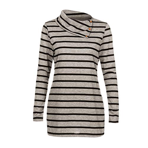 FEITONG Women’s Casual Striped Turn-Down Cowl Neck Long Sleeve Sweatshirt Tops Blouse(Medium,Khaki)