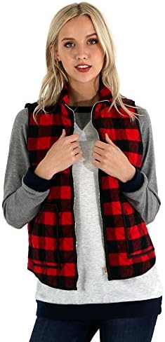 Preppy Doll Women's Herringbone Print Vest With Zipper/Checker Plaid Vest With Zipper