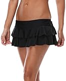 Attraco Women's Solid Ruffle Skirted Bikini Bottom Layered Swim Shorts