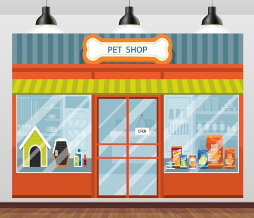 CORFOTO 8x6ft Pet Shop Window Backdrop Cartoon