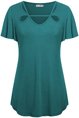 Large Tunic Short Sleeve for Women,Kissmay Stretch Blouses v Neck Keyhole Aqua L