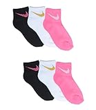 6 Pack Girl's Metallic Swoosh Quarter Socks Size 6-7/ 13C-3Y
