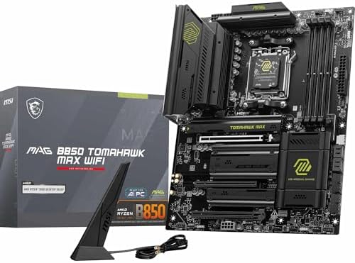 MSI MAG B850 Tomahawk MAX WiFi Motherboard, ATX - Supports AMD Ryzen 9000/8000 / 7000 Processors, AM5-80A SPS VRM, DDR5 Memory Boost 8400+ MT/s (OC), PCIe 5.0 x16, M.2 Gen5, Wi-Fi 7, 5G LAN