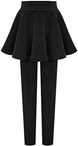 Lanmay Womens Full Length Thicken Culotte Leggings Pants With Pleated Skirt Large Black(thin)