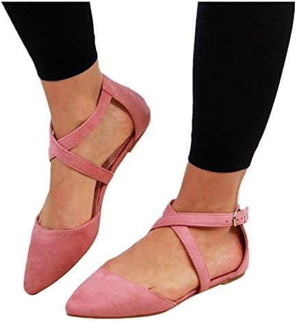 Women's Summer Sandals Closed Pointed Toe Buckled Strap Ballet Flat Ankle Strap Shoes