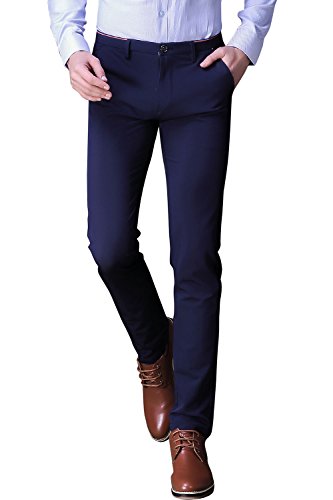 INFLATION Mens Wrinkle-Free Casual Pants Slim-Tapered Stretch Dress Pants,Flat Front Suit Pants,Blue Pants