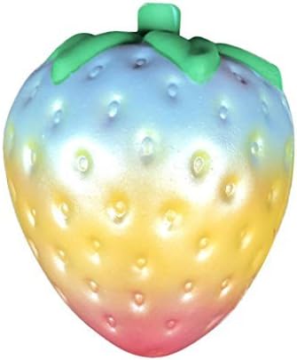 Toamen Jumbo Squishy Strawberry Toy, Slow Rising Fruit Squishies Scented Rainbow Strawberry Simulation Squeeze Soft Stress Reliever Toy