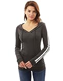 PattyBoutik Women's Hooded Crossover V Neck Trim Tunic (Heather Dark Gray S)