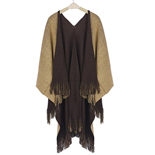 Salute Women Winter Knitted Cashmere Poncho Capes Shawl Cardigans Sweater Coat (Coffee)