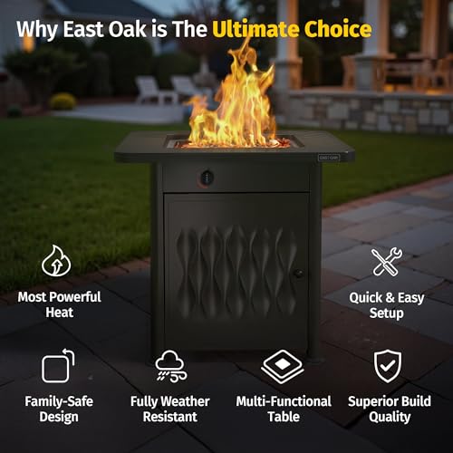 EAST OAK 28" Outdoor Propane Fire Pit Table | 52,000 BTU Gas Fire Pit ...