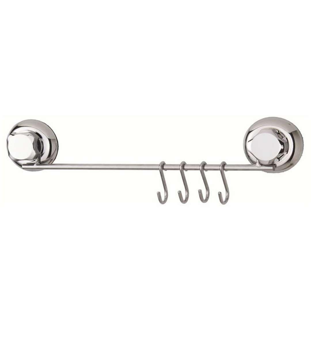 Compactor Bestlock Suction No Drilling Wall Mountable Kitchen Utensil Hanging Rack with 4 Hooks, Chrome
