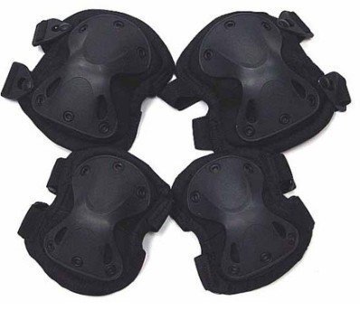 1 Set Black Military Army Tactical Anatomical Protective Gear Knee/shin Elbow Guards Protective Pads Armor Set w/ Adjustable Elastic Strap for Airsoft Paintball Hunting Shooting - One Size