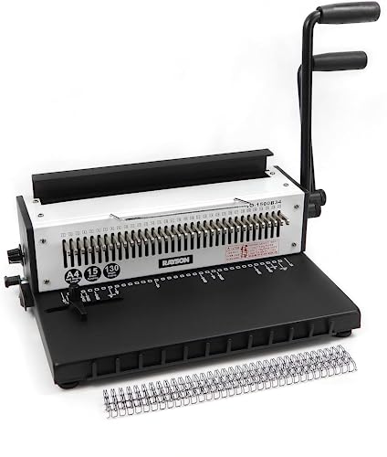RAYSON TD-1500B34 Wire Binding Machine, 3:1 Pitch 34-Hole, 15-Sheet Punching & 120-Sheet Binding Capacity | Manual Punch Binder for Professional Reports, best choice for office and studio