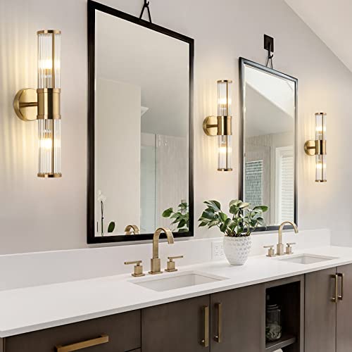 ECOBRT Glass Wall Light Fixture Indoor Brass Bathroom Vanity Lights