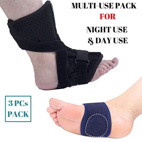 MEDIZED® Plantar Fasciitis Night Splint Therapy Wrap Posterior Foot Drop Ankle Instep Injury Rehabilitation Orthotic (Black Night Splint)