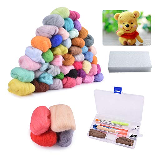 image for Maslin 36/50 Colors Needle Felting Wool Craft Kit Felting Starter Fibr