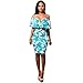 Misaky Women Off Shoulder Dress, Print Straight V-Collar Sleeveless Mini Dress (S, Blue)