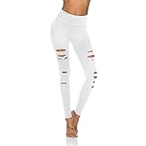 DIBAOLONG Womens High Waist Yoga Pants Cutout Ripped Tummy Control Workout Running Yoga Skinny Leggings