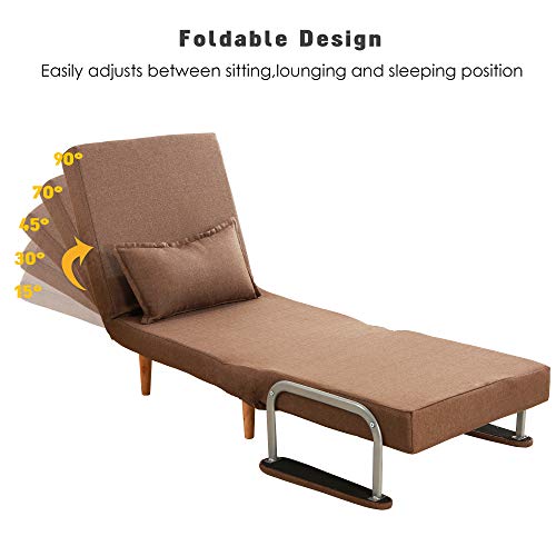 windaze Folding Sofa Bed Portable Sleeper Chaise Lounges with Detachable Armrest and Memory Foam Mattress,Leisure Recliner Lounge Couch Guest(Coffee)