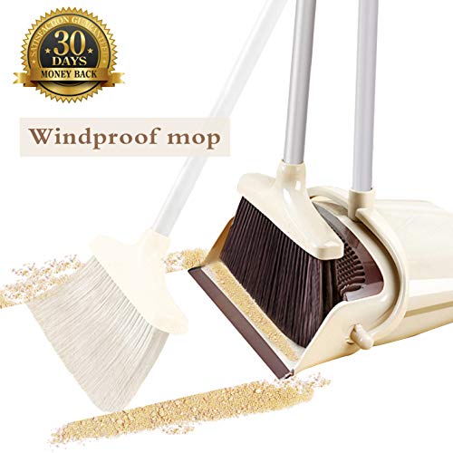 OLLSDIRE Broom and Dustpan Set Outdoor or Indoor Broom with Dust Pan 3 Foot Mop Angle Heavy Push Broom for Kids Garden Pet Dog Hair Wood Floors Sweeping Kitchen House (yellow)