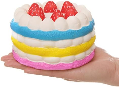 Mini Strawberry Cake,Voerou Slow Rising Squishy Slice Cake Cream Scented Slow Rising Hand Wrist Toy,Squishy Charms Stress Relief Toys (Rainbow)