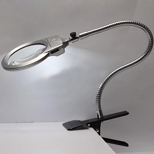UltimaFio(TM) 2.5x 5x Illuminated Magnifier New Lighted Clip-on Table Top Desk Reading Magnifying Glass LED Lamp Large Lens loupe with Clamp