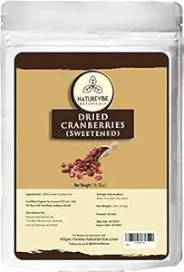 Naturevibe Botanicals Dried Cranberries (Sweetened), 1lbs | Non-GMO and Gluten Free | Natural and Healthy Snack | Dried Fruit