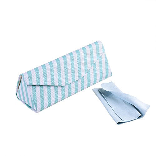 COSMOS Foldable Triangle Sunglasses Goggles Pouch Case Eyeglasses Holder with Cleaning Cloth, White/Mint Stripe
