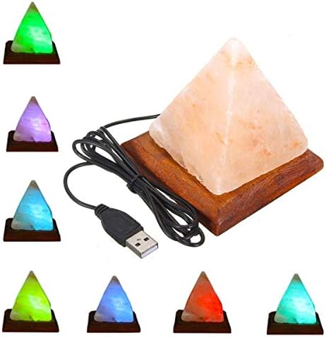 Niubity Triangle Hand Carved USB Wooden Base Himalayan Crystal Rock Salt Lamp Air Purifier Night Light (Triangle)