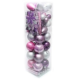 WeRChristmas Plastic kerstballenset, onbreekbaar, 72 stuks paars, roze/zilver
