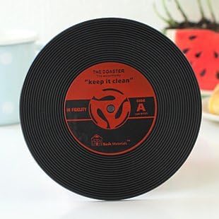 HOCUS Silicone Cup Mat with High Heat-Resistance, 2 Pcs Cute Durable Silicon Coaster Hot Cup Holder, LP CD Design, Vinyl-Look Bottle Mat, Set of 2 Non-Slip Drink Placemat (2, Red)