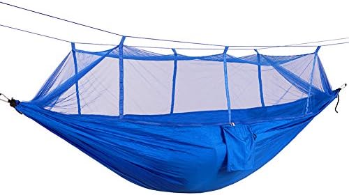 SunnyRoyal Camping Hammock with Mosquito Net Lightweight Parachute Nylon Portable Double Hammock for Hiking Backpacking Backyard Outdoor Jungle with 440 lbs Load Capacity(102"×55")(Blue)