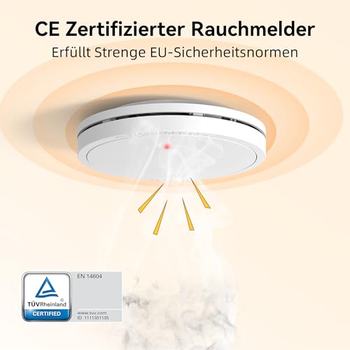 CHZHVAN Smoke Detector 10 Year Battery with Magnetic Holder, European Standard EN14604 Tested Fire Alarm No Drilling 85 dB Smoke Alarm Set of 6