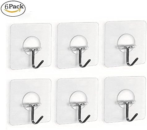 Watson Lee 11lb/5kg(Max)Transparent Reusable Heavy Duty Wall Hooks for Towel Loofah Bathrobe Clothes, No Scratch, Waterproof and Oilproof, Bathroom Kitchen Wall hook &amp; Ceiling Hanger(6 pcs)