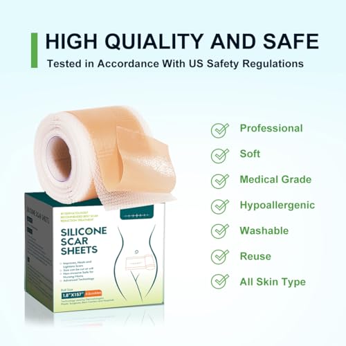 ZODENIS Scar Away Silicone Scar Sheets, Scar Tape(1.8” x 157”Inch- 4M), Scar Strips, Reusable, Professional Scar Remover for C-Section, Surgery, Keloid, Tummy Tuck, Scar Patch, Scar Pads.