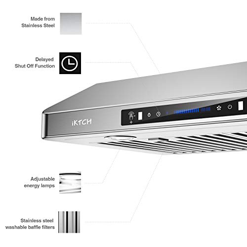 IKTCH 30 Inch Under Range Hood with 900CFM, 4 Speed Gesture Sensing&Touch Control Panel