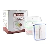 Meal Prep 2 Compartment Glass Food Storage Container with Airtight Utensil Lid Oven Safe 32oz. Capacity