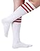 Joulli Women's Knee High Athletic Socks Stripe Tube Outdoor Sport Socks 3 Pairs, White Mix