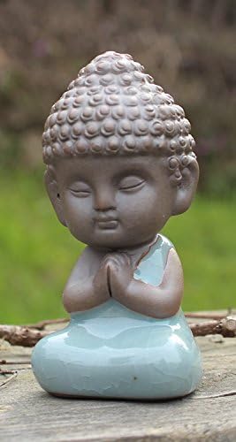 Small Cute Sitting Buddha Statue Monk Figurine Figure Tathagata India Yoga Mandala Tea Pet Purple Ceramic Crafts Zakka Decorative Ceramic Ornaments (Light Blue) (Namaskara Greeting Pose)