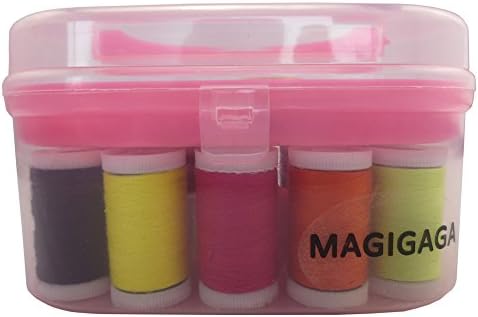 MAGIGAGA 10pcs Colored Thread Pink Sewing Kit Box Threader Needle Scissor Thimble (Pink)