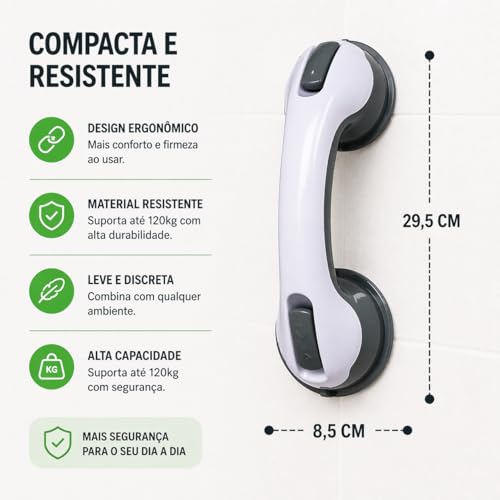 Barra de Apoio Banheiro com Ventosa Kit 2 Unidades Portatil Suporte para Idoso Antiderrapante Para Vaso Chuveiro Banheira Segura Ate 100kg