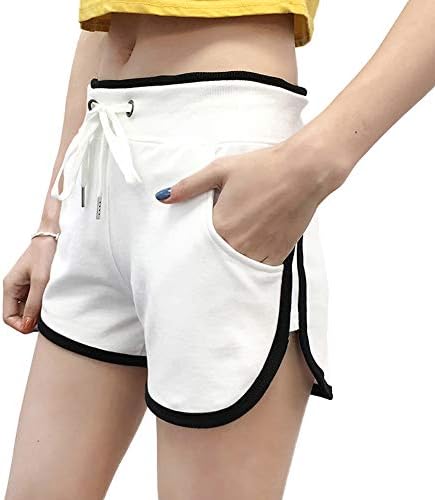 Alaix レディース スポーツ用ショートパンツ 綿100 ジム 海 ビーチ レーニング ヨガ 部屋 ランニング 吸汗速乾通気性 安心感広いゴム ドロスト付き ウエスト 3分丈ショーツ フィットネス 4色可愛い夏のルームパンツ ナイトパンツ