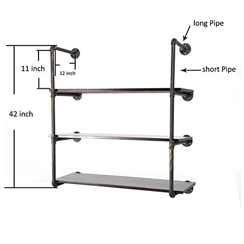 Yuanshikj 2Pc 4Tier (42" Tall,12"deep,3/4") Industrial Wall Iron Pipe Shelf Shelves Shelving Bracket Vintage Retro DIY Open Bookshelf Storage offcie Room Kitchen (Bronze, Hardware Only)