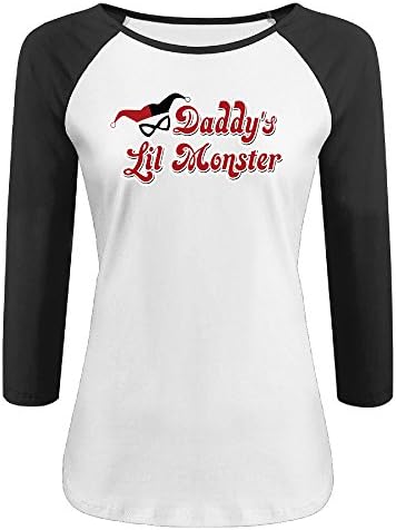 ZHUN Women Daddy's Lil Monster Harley Quinn Logo Three-Quarter Sleeve Short Sleeve T Shirts XXL Black