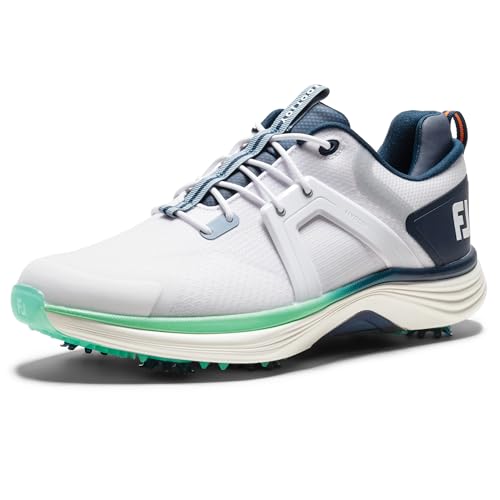 FootJoy Men's Hyperflex Golf Shoe, White/Peacoat/Aquamarine, 8 at Amazon