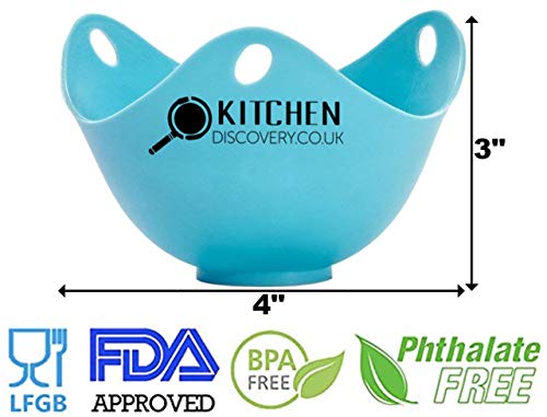 Egg Poacher Cups For Cooking Perfect Poached Eggs (4 Pack) By KITCHEN DISCOVERY - PREMIUM Grade LFGB Silicone Egg Poacher, BPA-Free 4 Multi Coloured Poached Egg Pods, Egg Poacher Pan, Egg Cooker, Poached Egg Maker Set, Microwave Egg Poacher