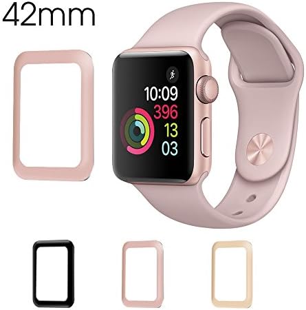 Apple Watch 42mm Screen Protector RIYO 3D Curved Full Coverage Metal Frame Tempered Glass Screen Protector Edge-To-Edge [Bubble-free] Screen Protector for Apple Watch Series 1 - 42mm (Rose Red)